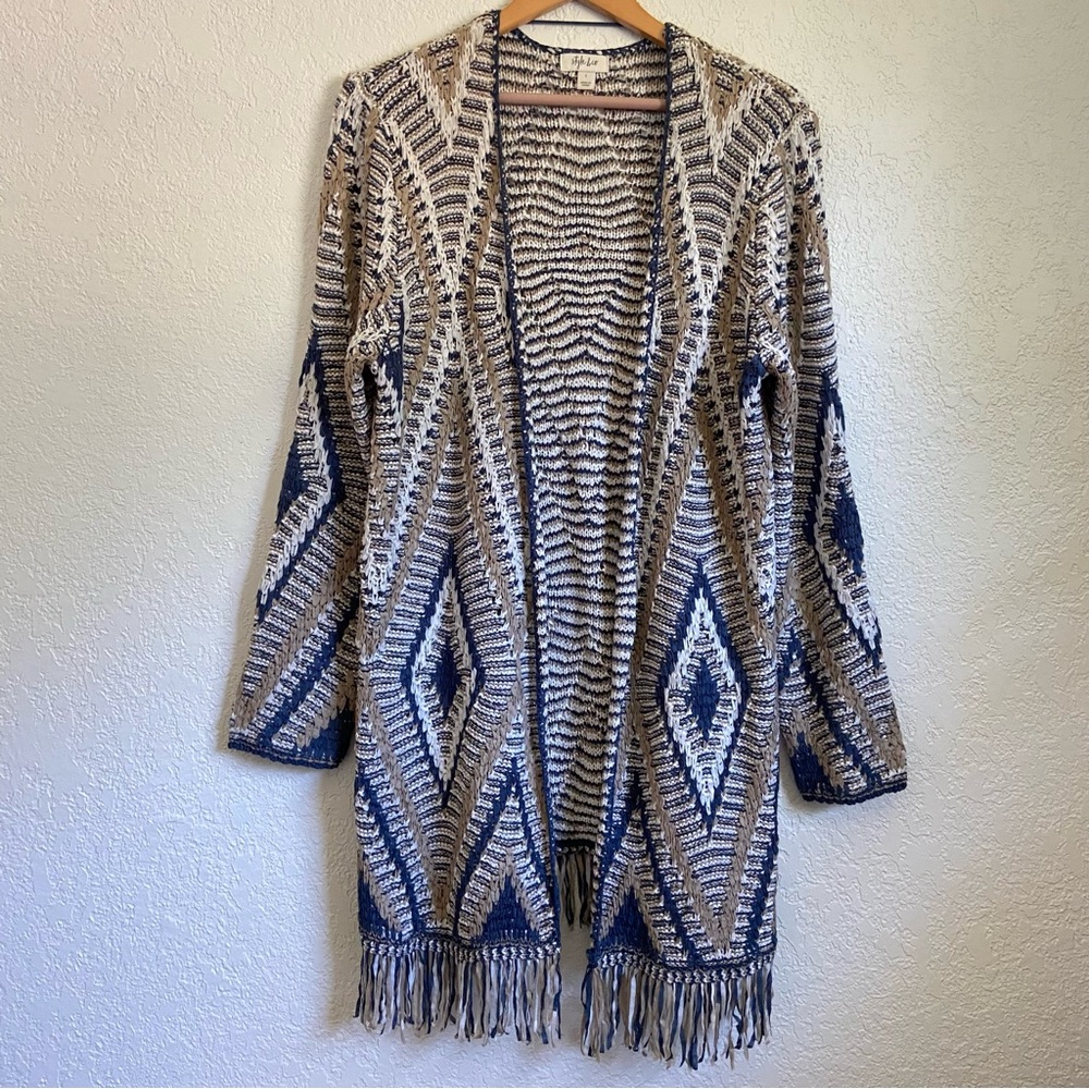 Style & Co. Geometric Pattern Open Front Crochet Boho Cardigan